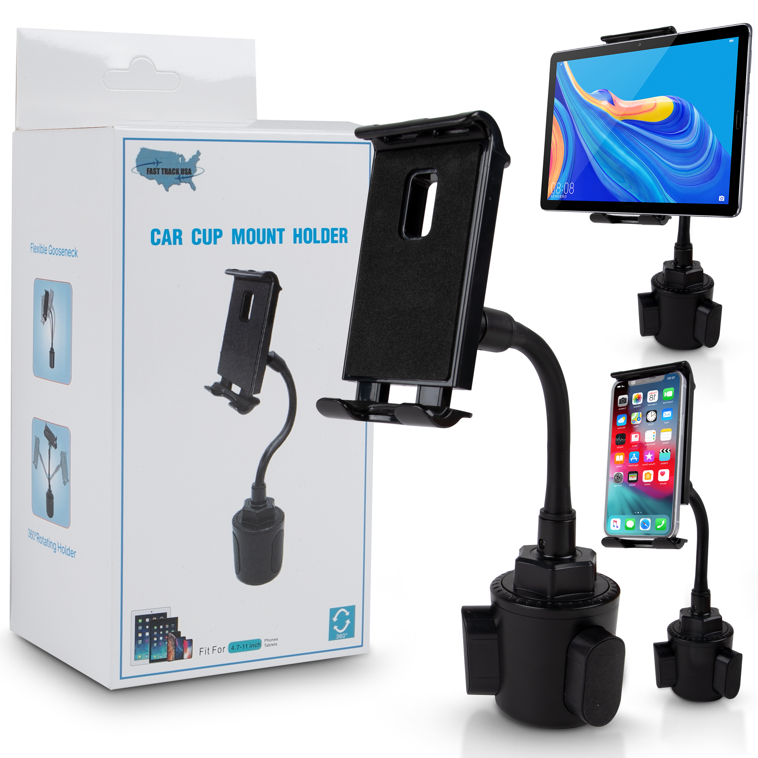 Universal Cup Holder Car Mount 2-in-1 Tablet Phone Holder 360°