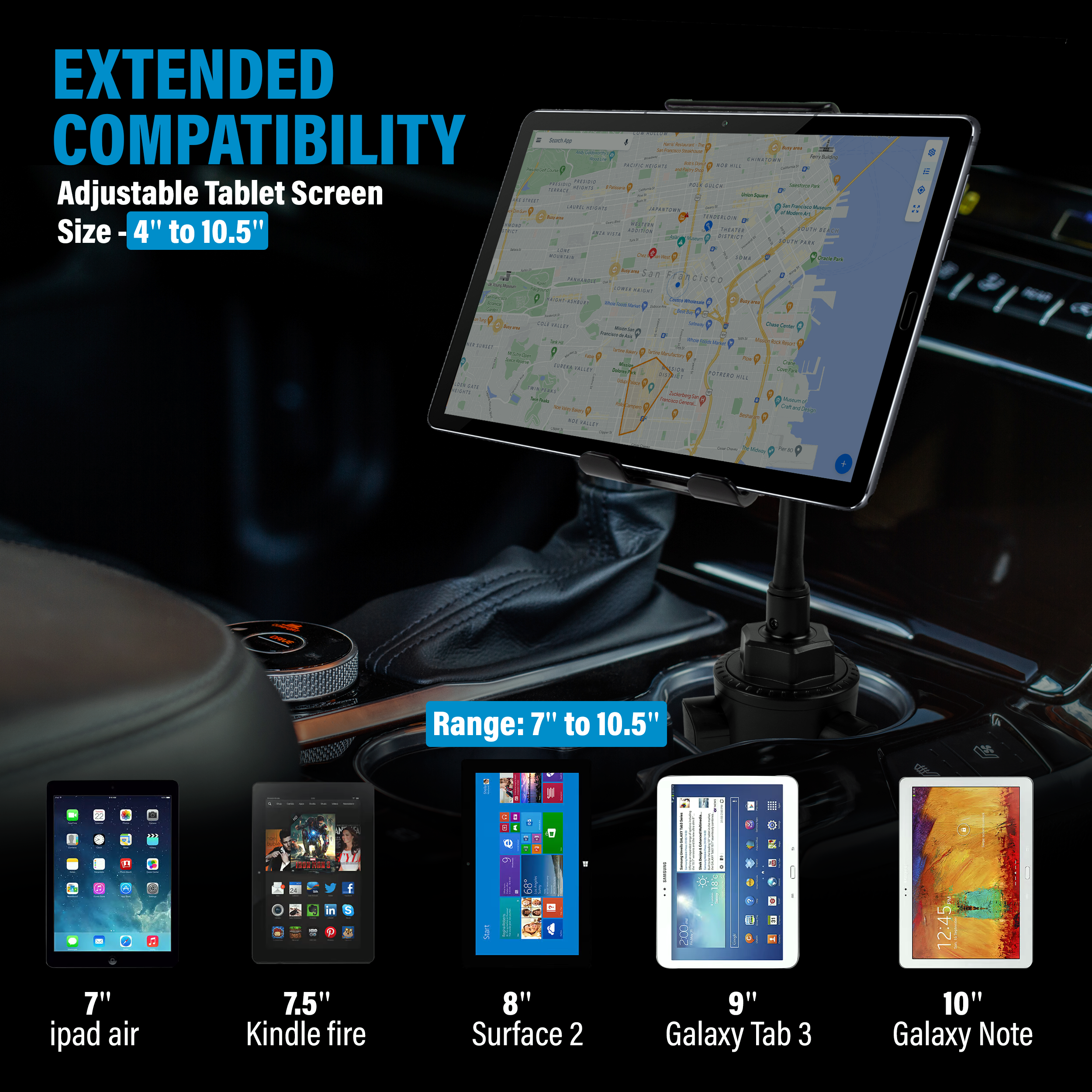 Universal Cup Holder Car Mount 2-in-1 Tablet Phone Holder 360°