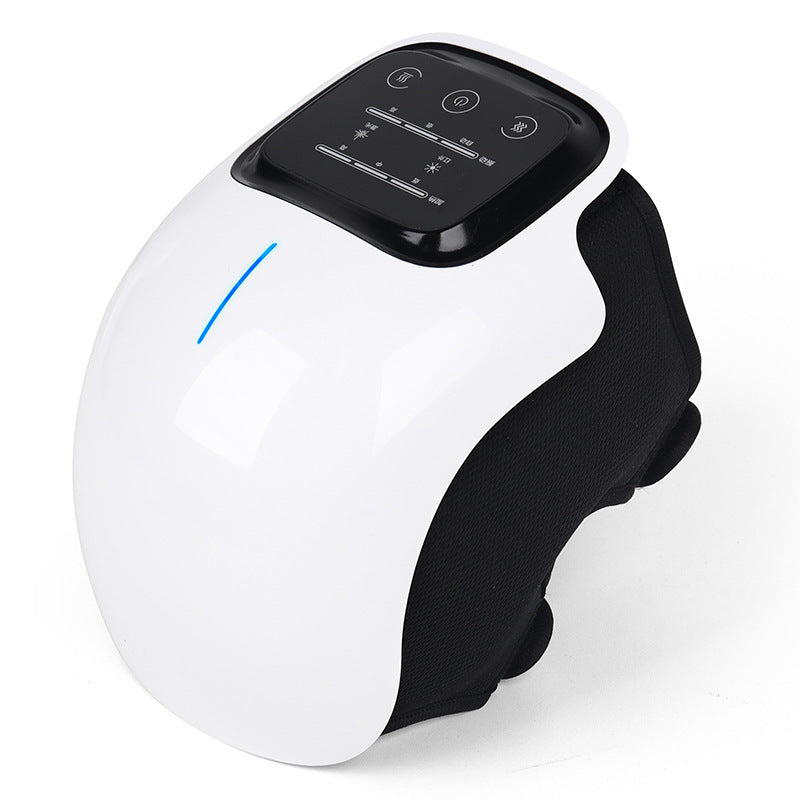 White smart knee massager with adjustable settings and black ergonomic band from eterus.