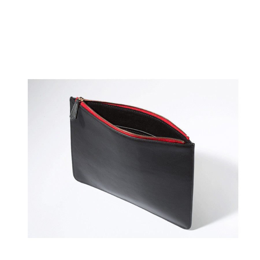 Elegant Black Leather iPad Clutch Case - Genuine Pebbled Leather
