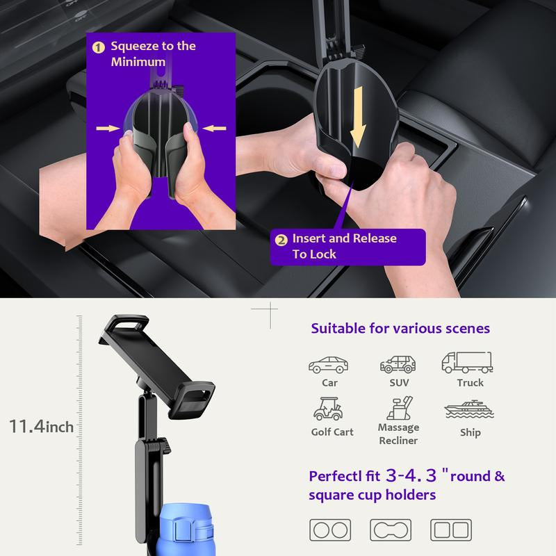 Cup Holder Tablet Mount for Ipad: Car Cup Holder Tablet Stand with Adjustable Arm for Truck Compatible with Ipad Pro Air Mini | Galaxy Tab | Kindle Fire HD or Other 4.7-12.9" Devices