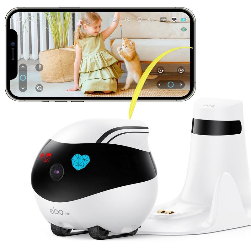 Enabot EBO Air Home Security Pet Camera, 2 Way Talk, Night Vison, Wireless APP Remote Control Indoor Security Camera, Movable Rechargeable Cam for Dog/Cat/Baby, SD Card Storage