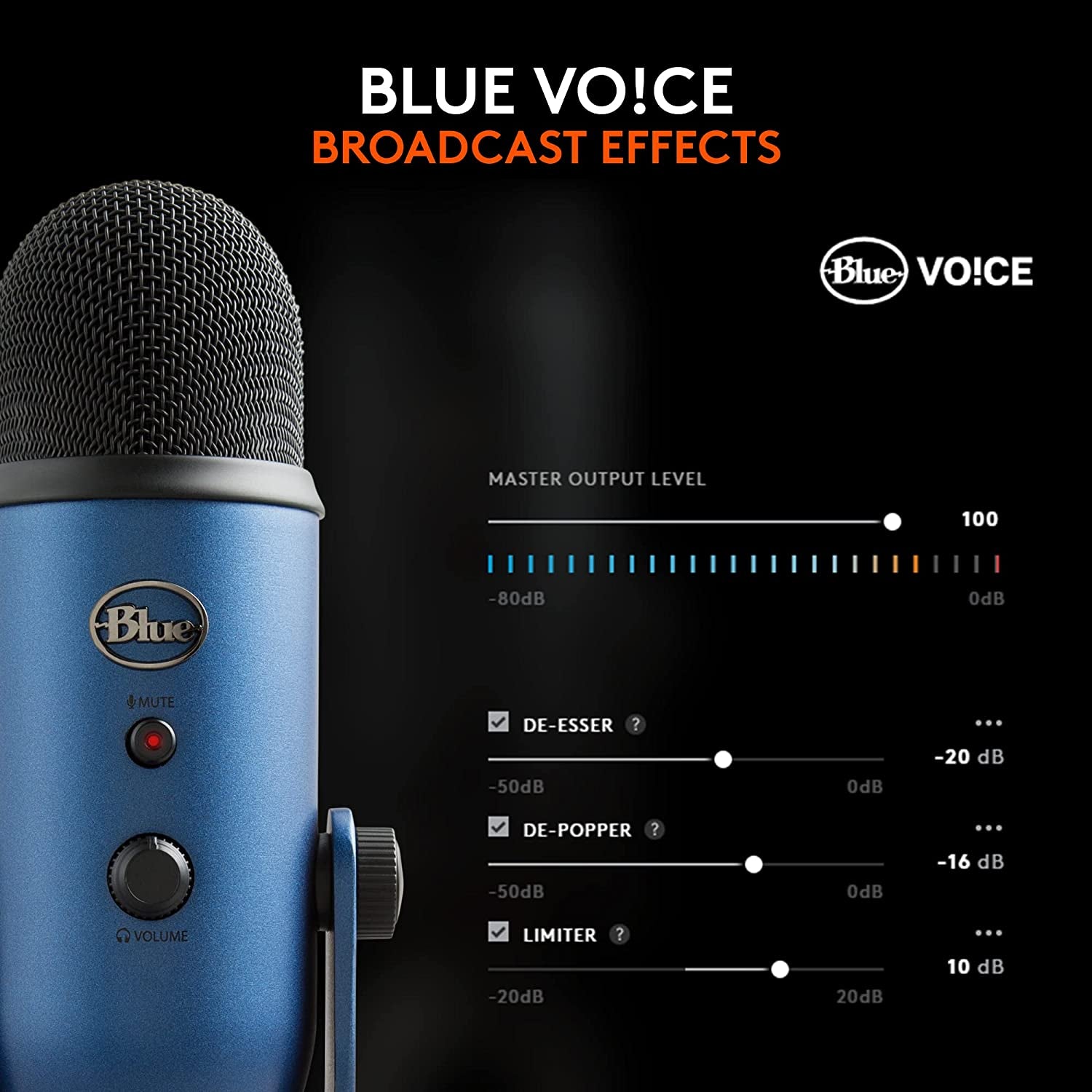 Logitech for Creators Yeti USB Microphone for Gaming, Streaming, Podcasting, Twitch, Youtube, Discord, Recording for PC and Mac, 4 Polar Patterns, Studio Quality Sound, Plug & Play-Midnight