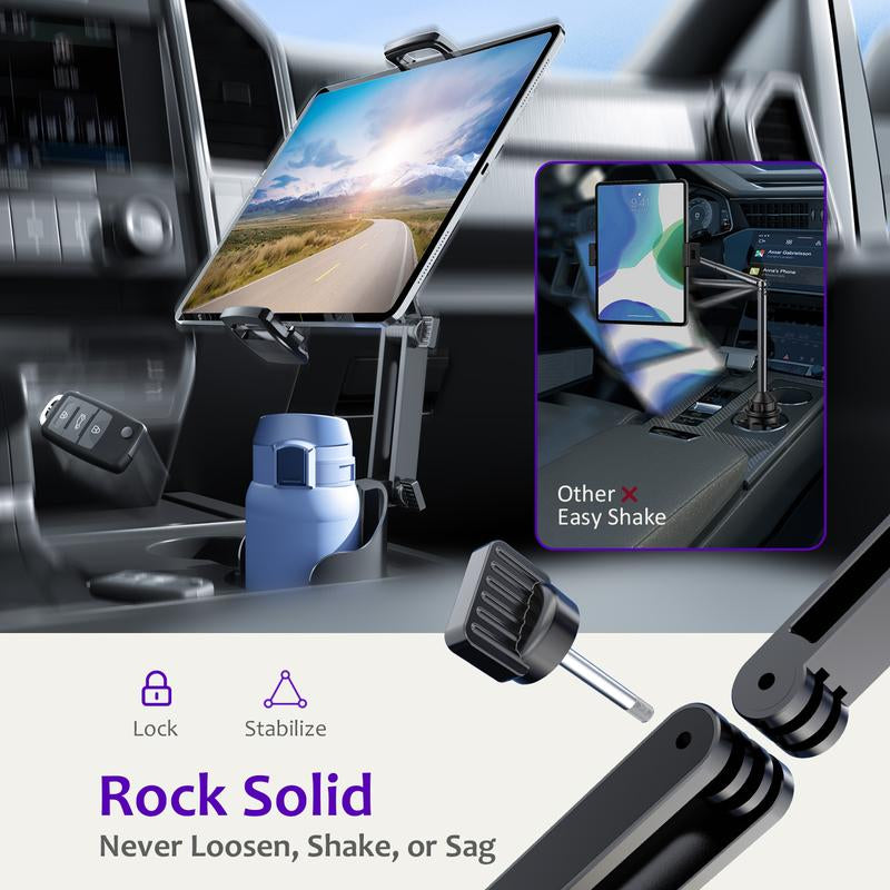 Cup Holder Tablet Mount for Ipad: Car Cup Holder Tablet Stand with Adjustable Arm for Truck Compatible with Ipad Pro Air Mini | Galaxy Tab | Kindle Fire HD or Other 4.7-12.9" Devices
