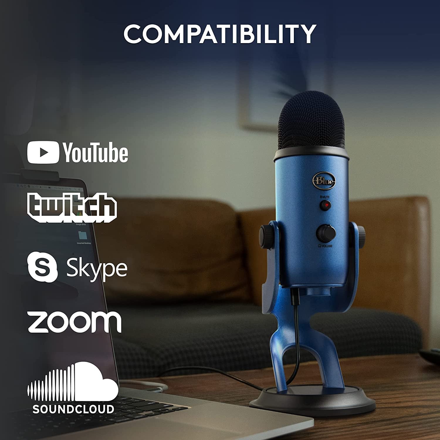 Logitech for Creators Yeti USB Microphone for Gaming, Streaming, Podcasting, Twitch, Youtube, Discord, Recording for PC and Mac, 4 Polar Patterns, Studio Quality Sound, Plug & Play-Midnight