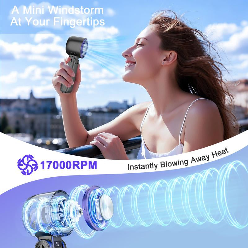 3-In-1 Portable Handheld Turbo Fan-100 Speeds, 13000 RPM, 12Hrs Cooling, Digital Display, 120° Rotation, USB Rechargeable Mini Hand Held Personal Fan for Travel, Indoor Desk Fan Portable Fan Fans Bunnings Industrial Fan Fan Blows Cold Air Household Items