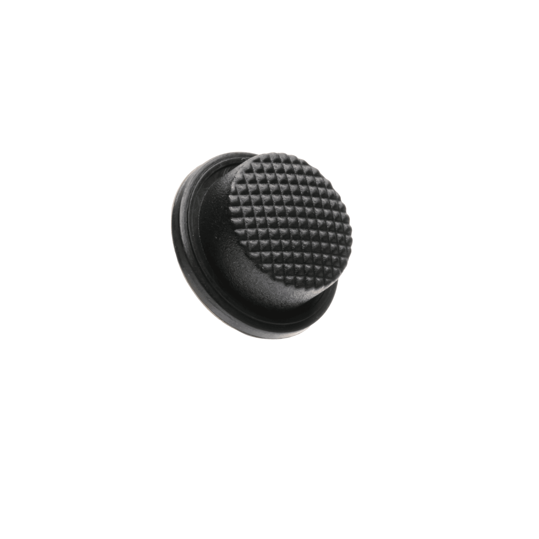Black textured button cover for Powertac E5, E5R, E9, E9R, and M5 Cadet flashlights.