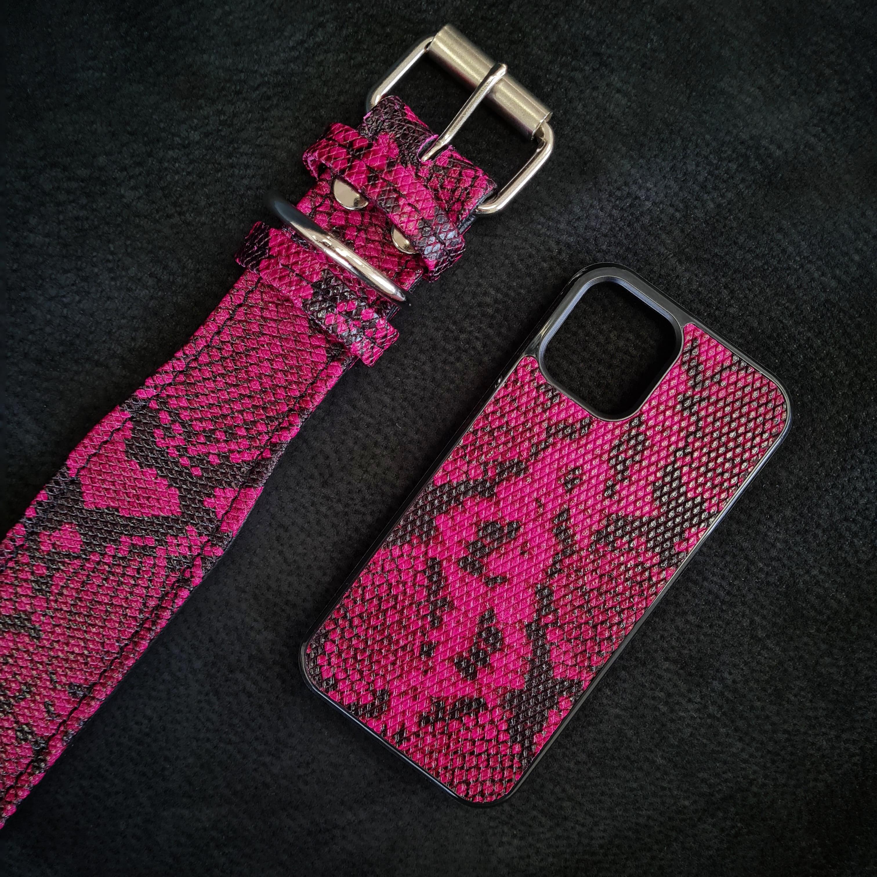 Bestia Rock Python Genuine Leather Phone Case - Pink Handmade
