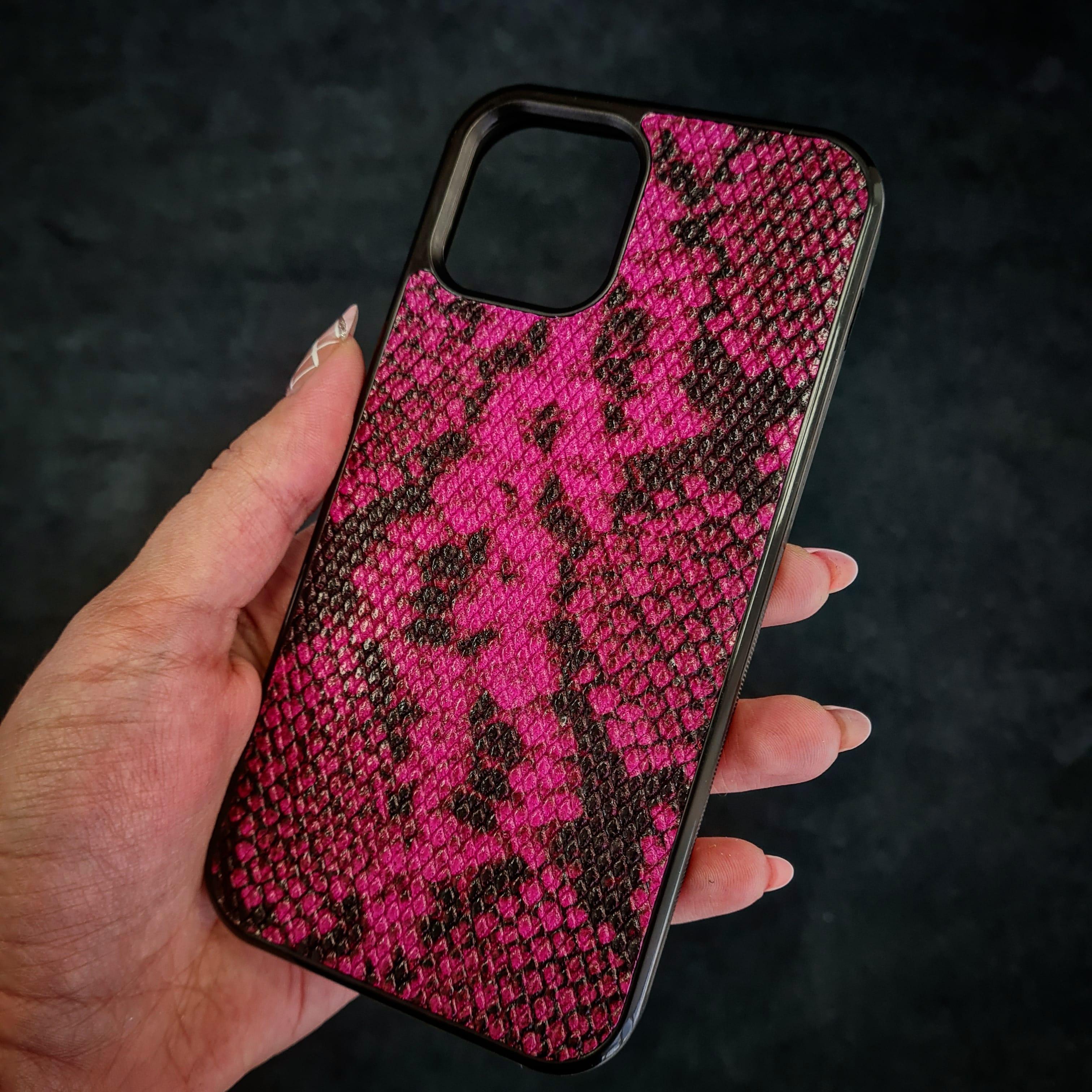 Bestia Rock Python Genuine Leather Phone Case - Pink Handmade