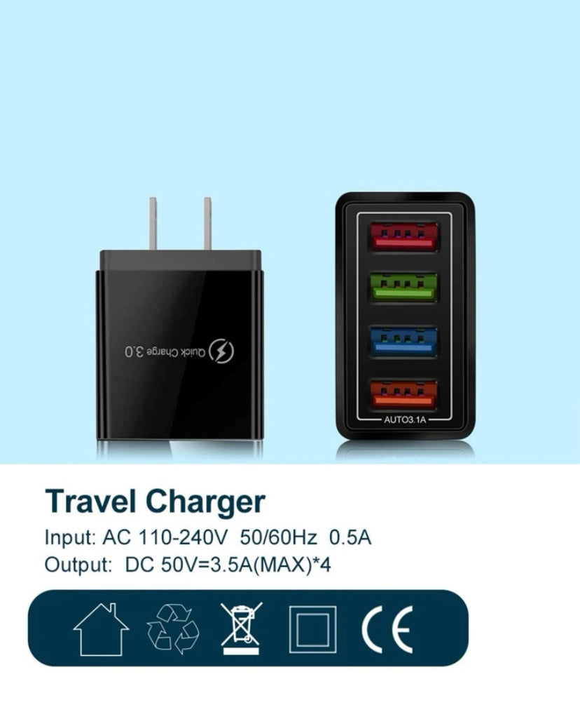 USB 벽 충전기 플러그 블록 블록 큐브 4 포트 휴대용 빠른 충전기