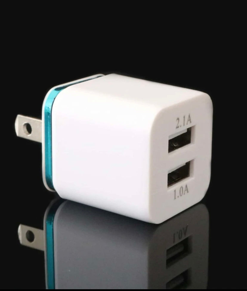 Dual Port USB Wall Charger - Fast Charging Block Cube 3A Output