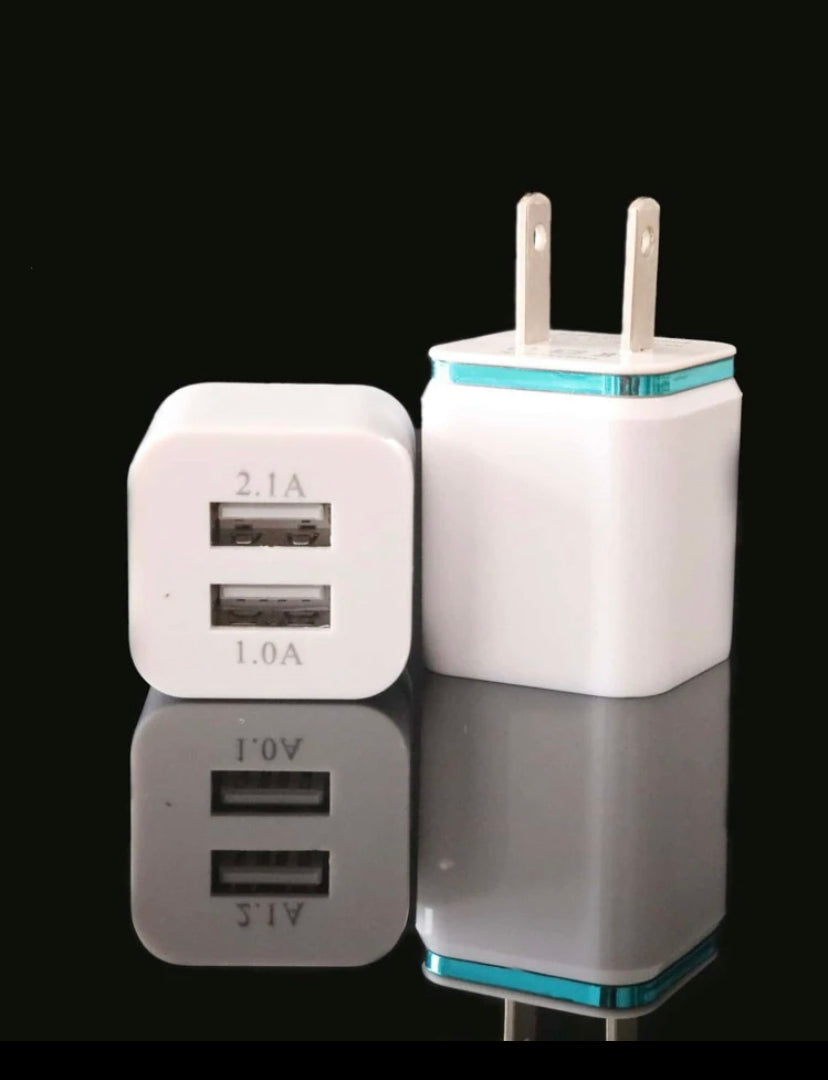 Dual Port USB Wall Charger - Fast Charging Block Cube 3A Output