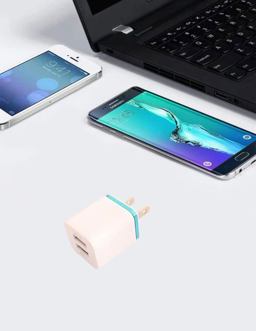 Dual Port USB Wall Charger - Fast Charging Block Cube 3A Output