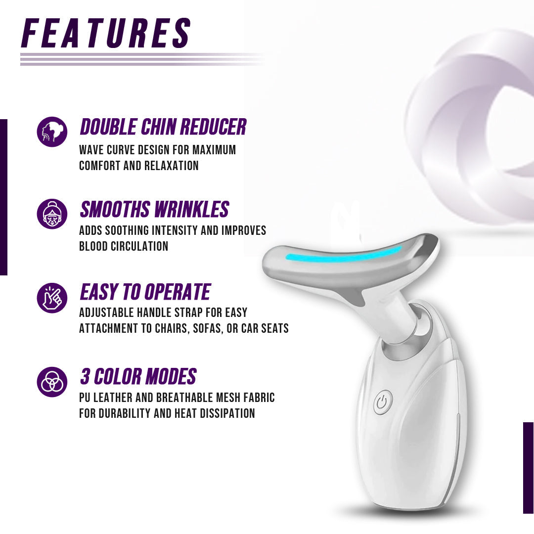 Chrome alloy LED face neck lifting device by eterus, designed for anti-aging with blue light therapy and double chin reducti