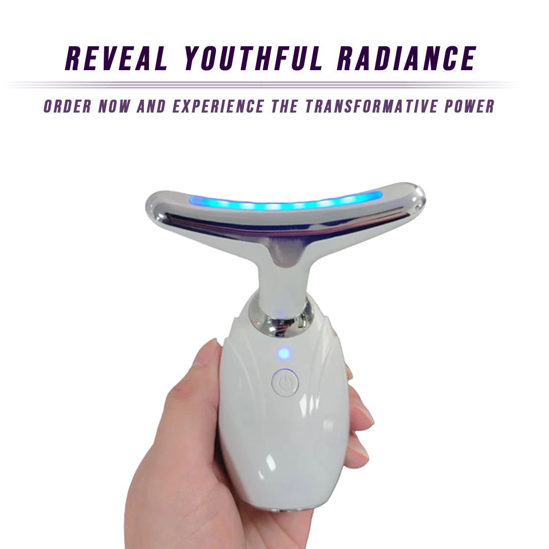 Chrome alloy LED face and neck lifting device with blue light therapy feature by eterus.