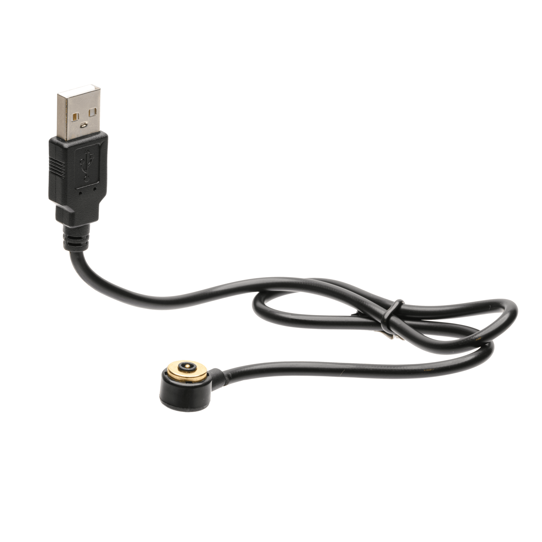 Powertac 20-inch black magnetic charging cable for M5, M6, and Explorer HL-10 flashlights.