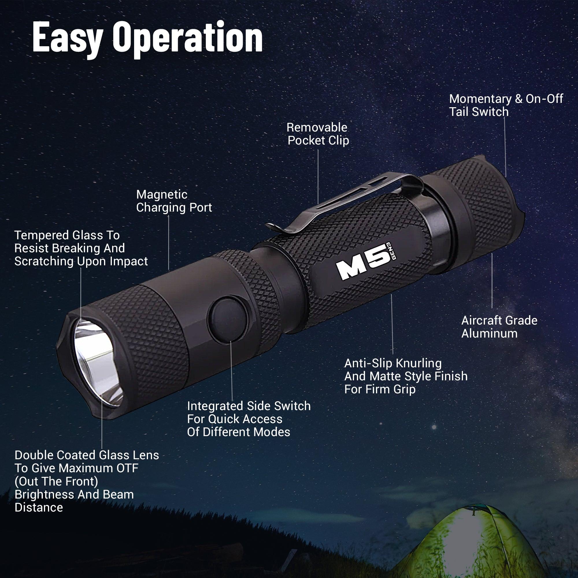 Powertac M5 Gen3 2030 Lumen Rechargeable EDC Tactical Flashlight