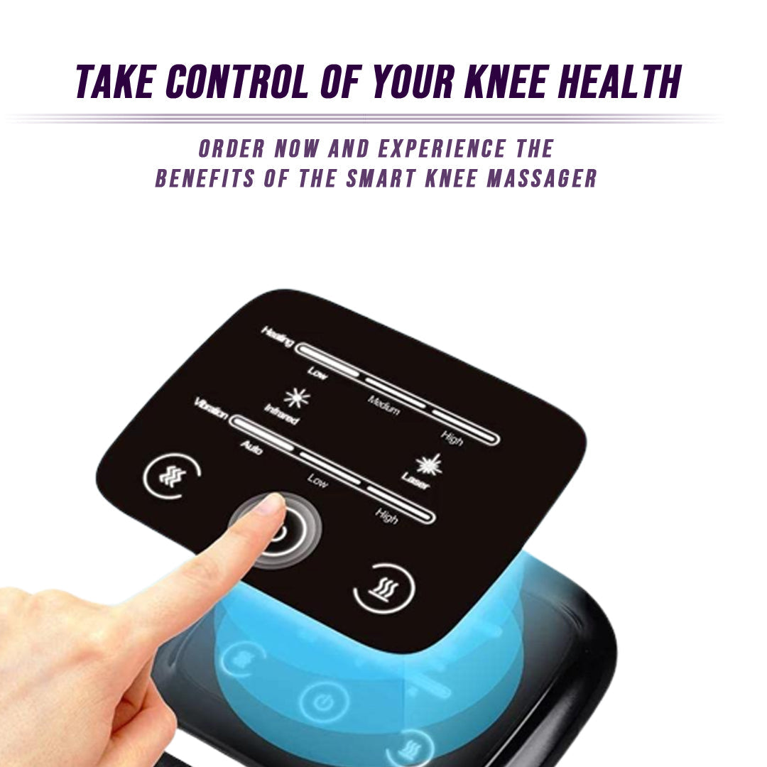 Smart knee massager from eterus with control panel featuring heat settings and massage modes.