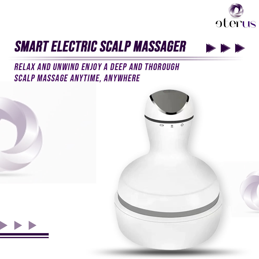 White electric waterproof scalp massager with ergonomic design and multiple speed settings by eterus.