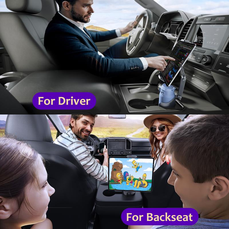 Cup Holder Tablet Mount for Ipad: Car Cup Holder Tablet Stand with Adjustable Arm for Truck Compatible with Ipad Pro Air Mini | Galaxy Tab | Kindle Fire HD or Other 4.7-12.9" Devices