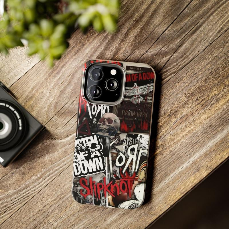 Slipknot and System of a down Collage Case, Heavy Metal Aesthetic for Rock Fans, for Iphone 16 15 14 13 12 11 X SE, Samsung S25 S24 S23 S22 S21, Gift for Fans C