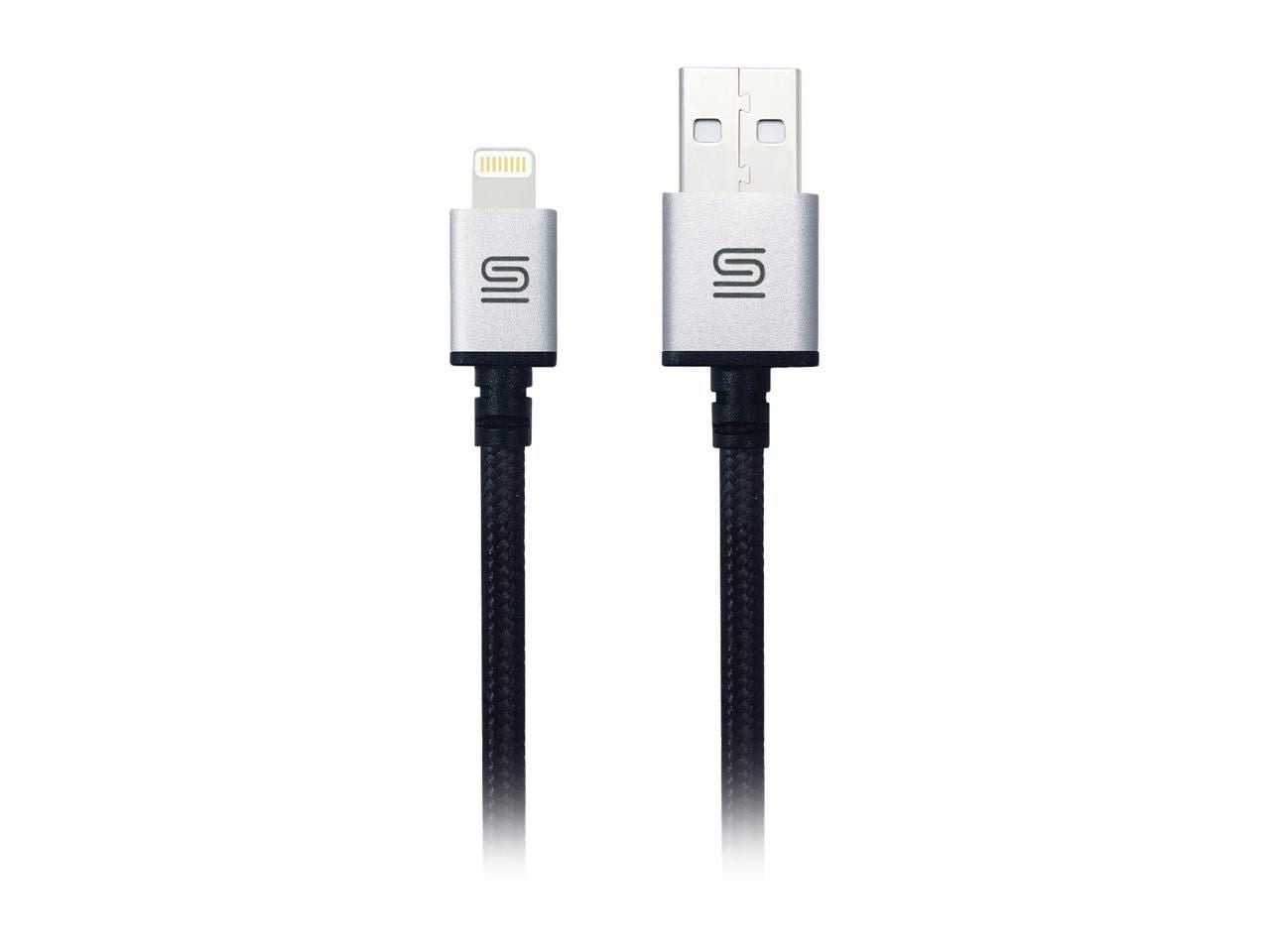 Dual USB car charger by Doba with 24W output, includes braided MFI Lightning cable.