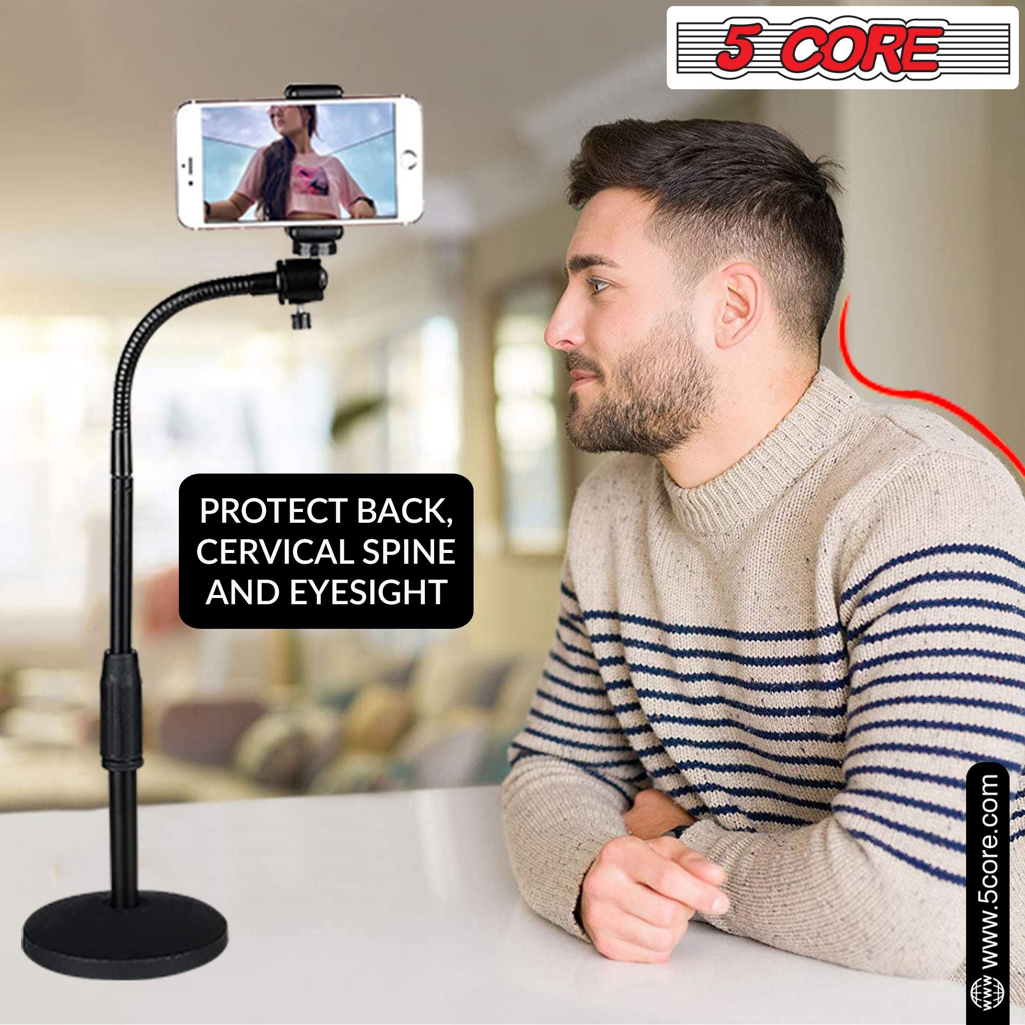 5 Core Gooseneck Điện thoại giữ giá cho bàn bàn tay linh hoạt với đế tròn chống trượt, điện thoại di động gắn kẹp tương thích với tất cả các điện thoại thông minh RBS mob