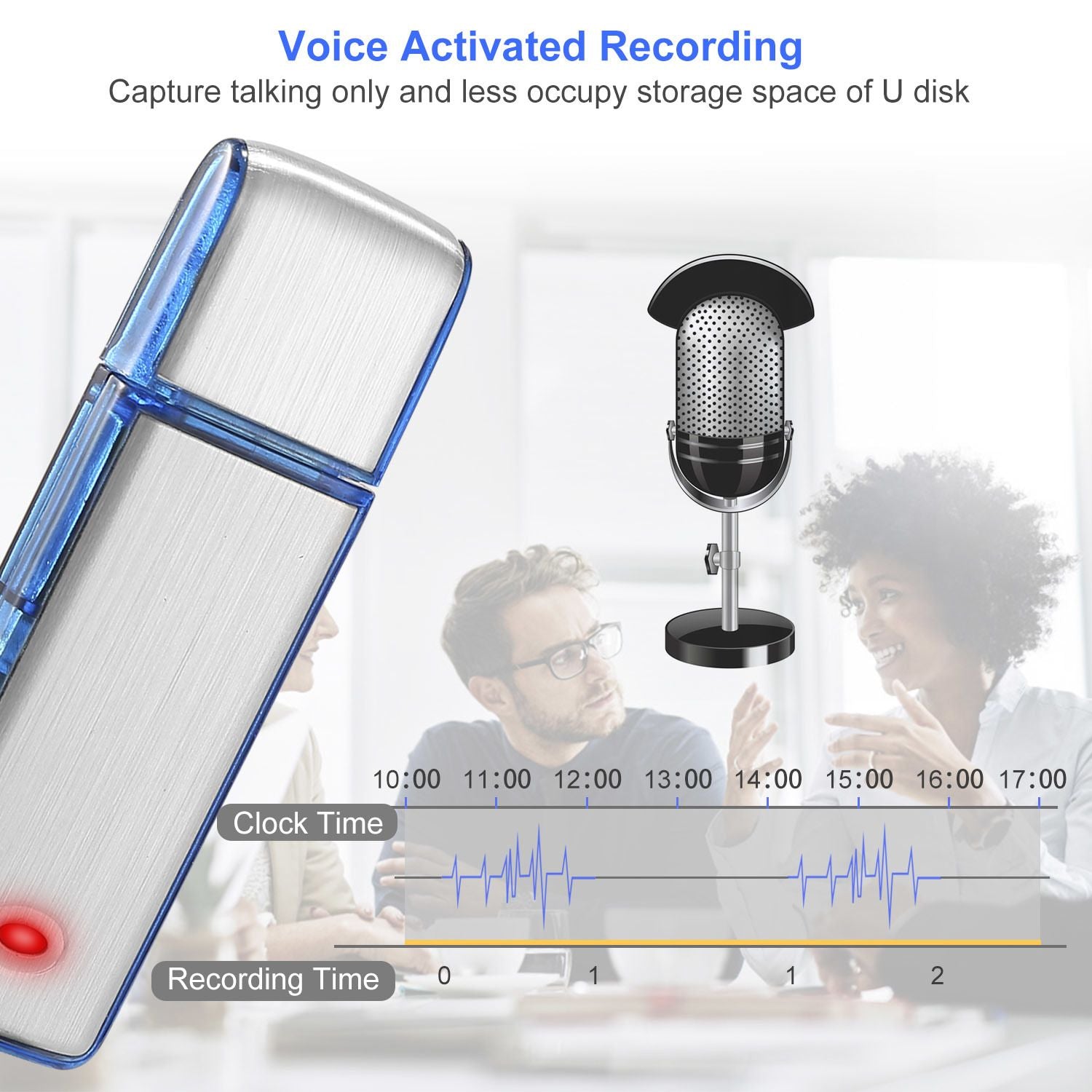 Μίνι φωνή εγγραφής 8GB Digital Sound Active Active Recorder Recorder USB Flash Disk W/ 96hrs Εγγραφή δίσκου U