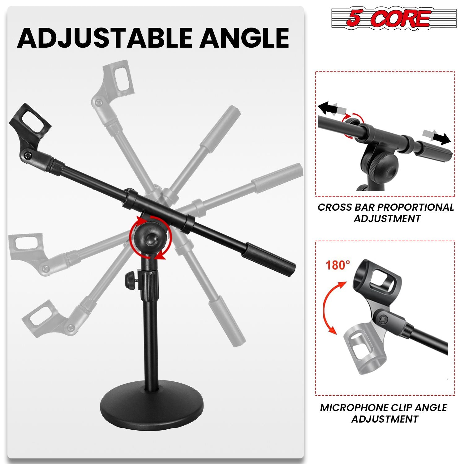 Adjustable black metal desktop microphone stand with boom arm and anti-slip base by Doba.