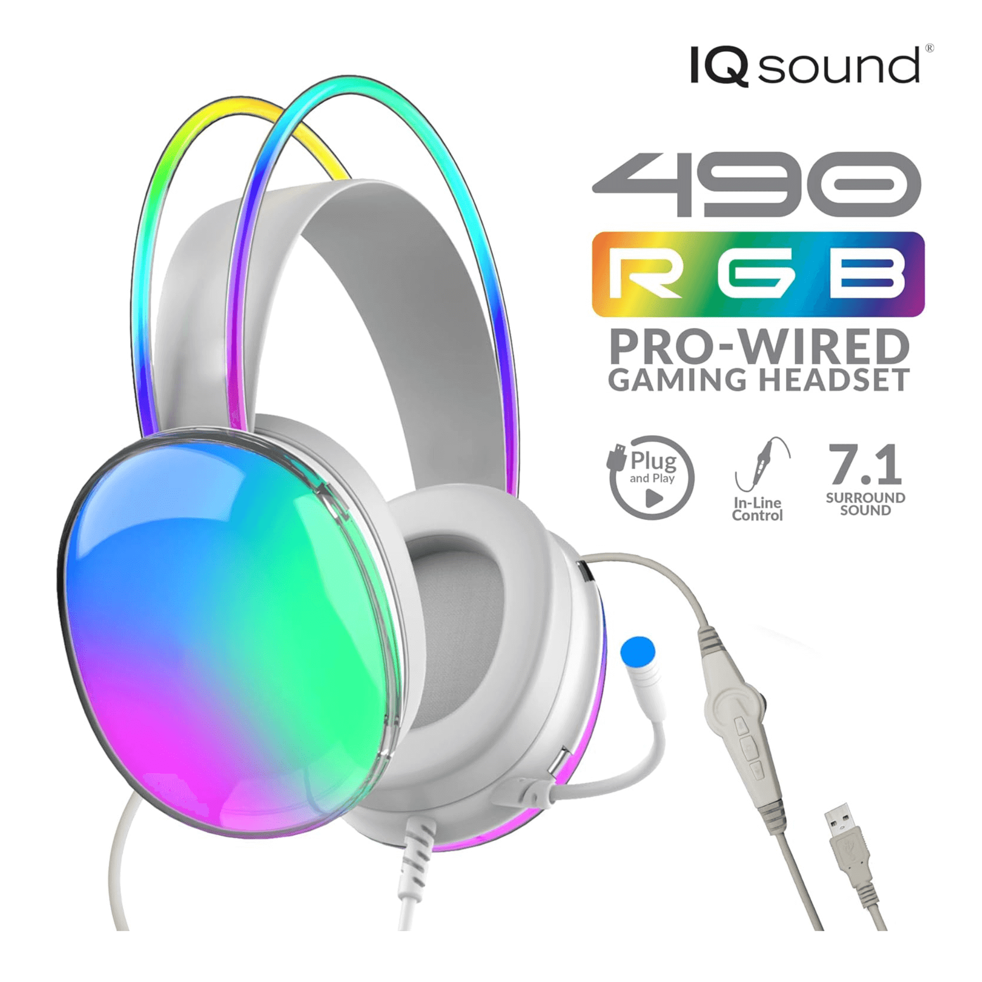 IQ Sound RGB Gaming Headset - 7.1 Surround Sound USB Wired