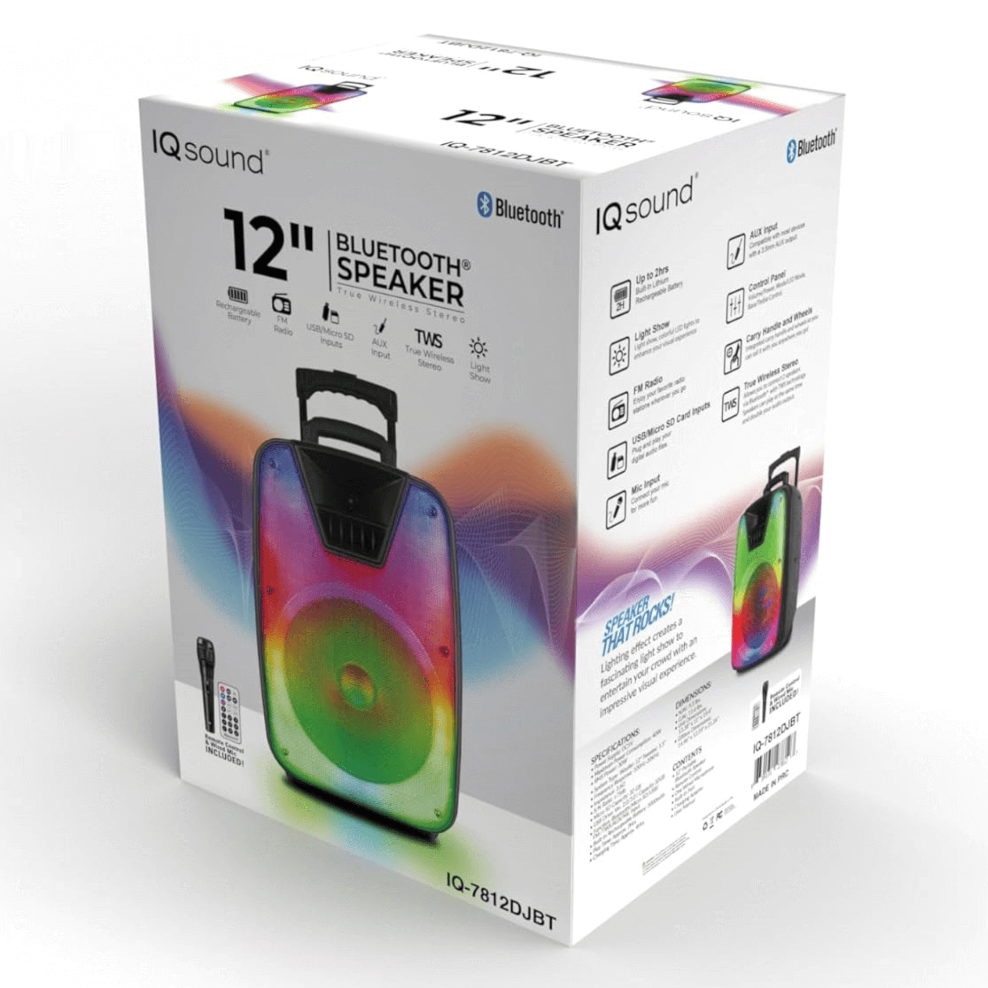 IQ Sound 12" Portable Bluetooth DJ Speaker 40W LED Lights