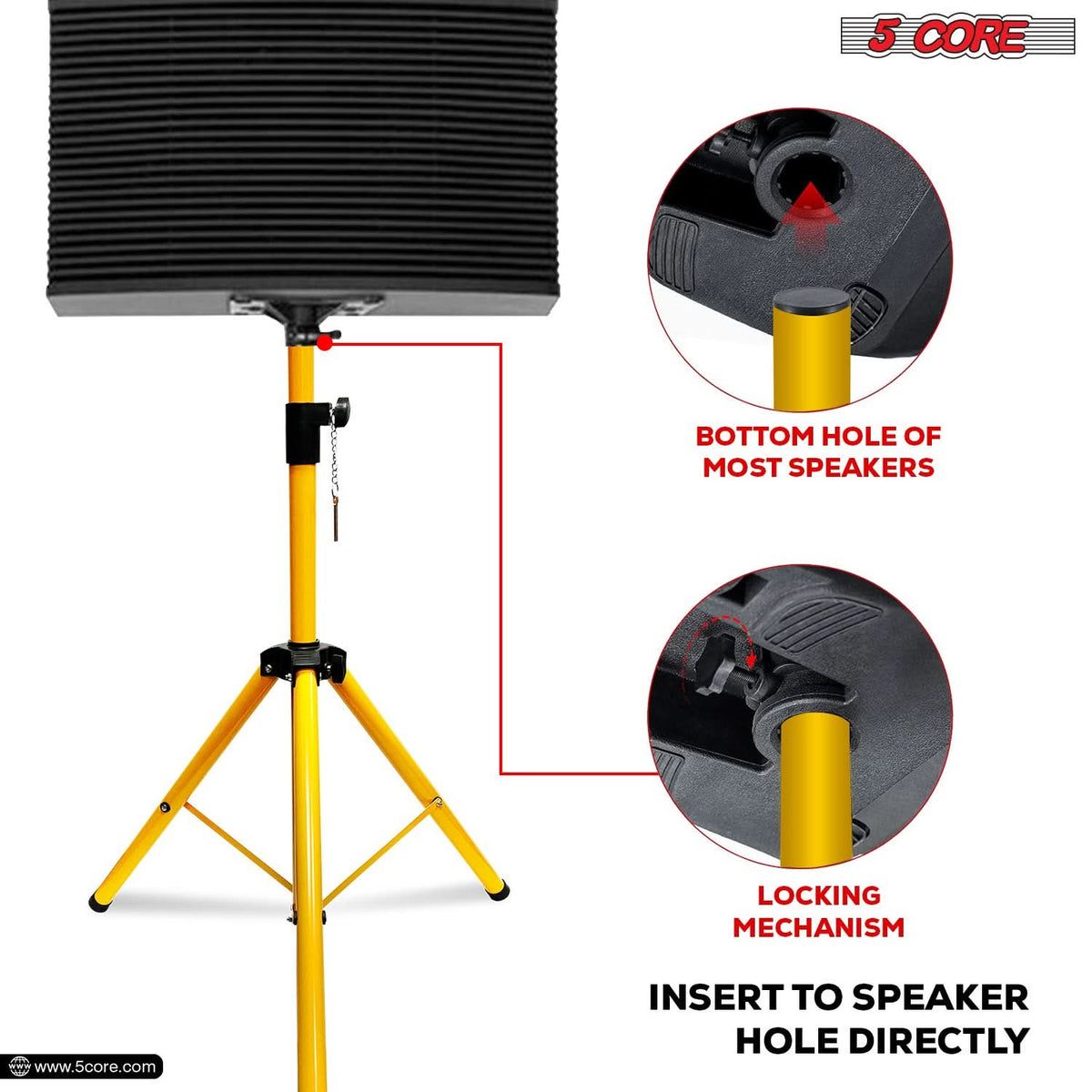 5 Core Heavy Duty Adjustable Speaker Stand 40-72" Steel Tripod Yellow