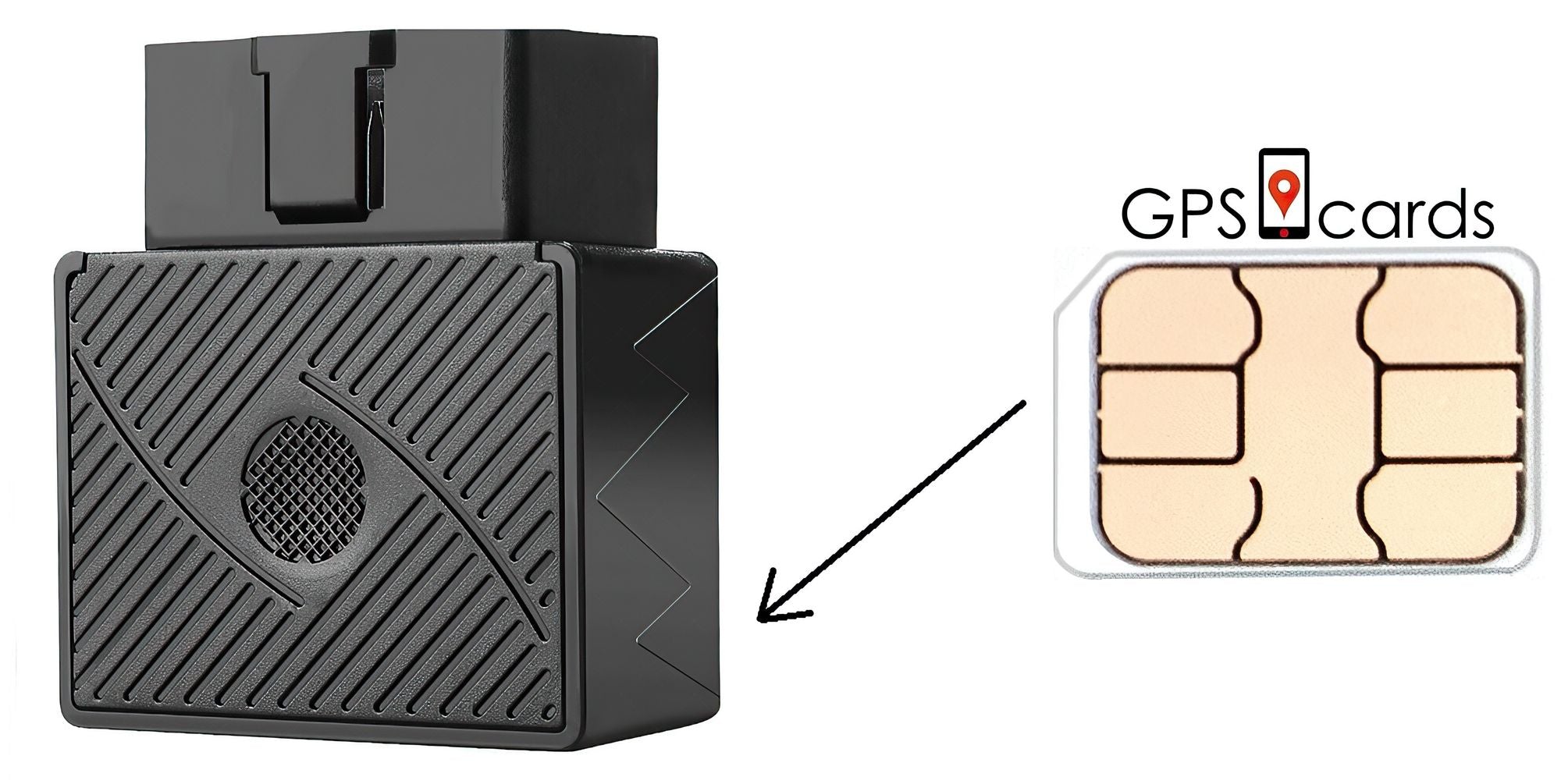 Doba SIM card for GPS tracker monitoring device, features a rectangular shape with gold connectors.