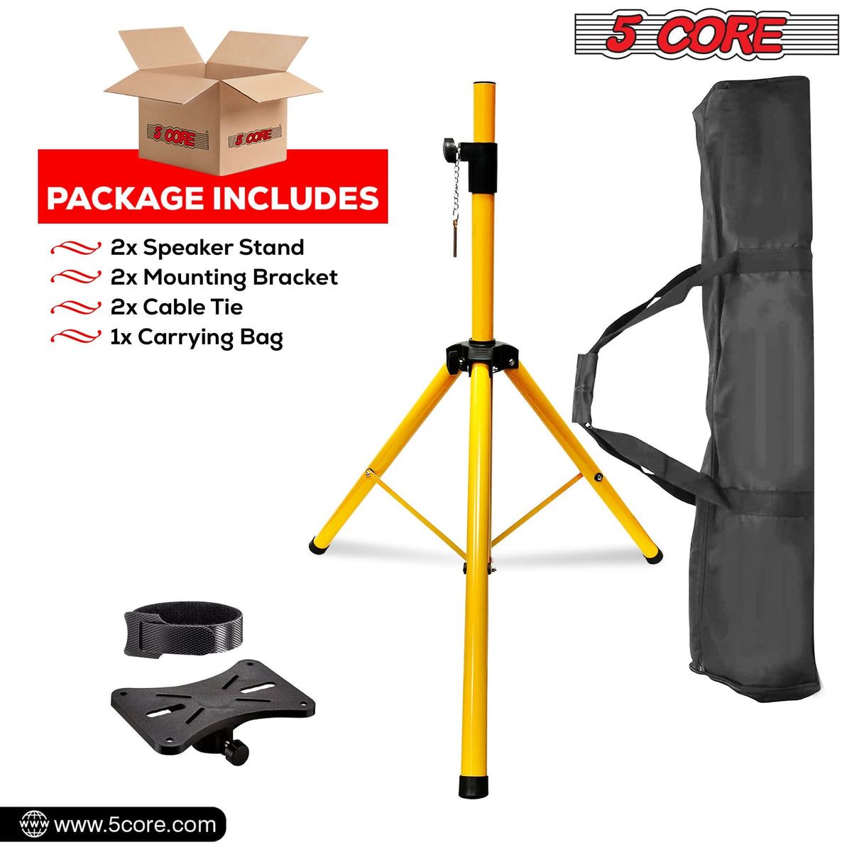 5 Core Heavy Duty Adjustable Speaker Stand 40-72" Steel Tripod Yellow