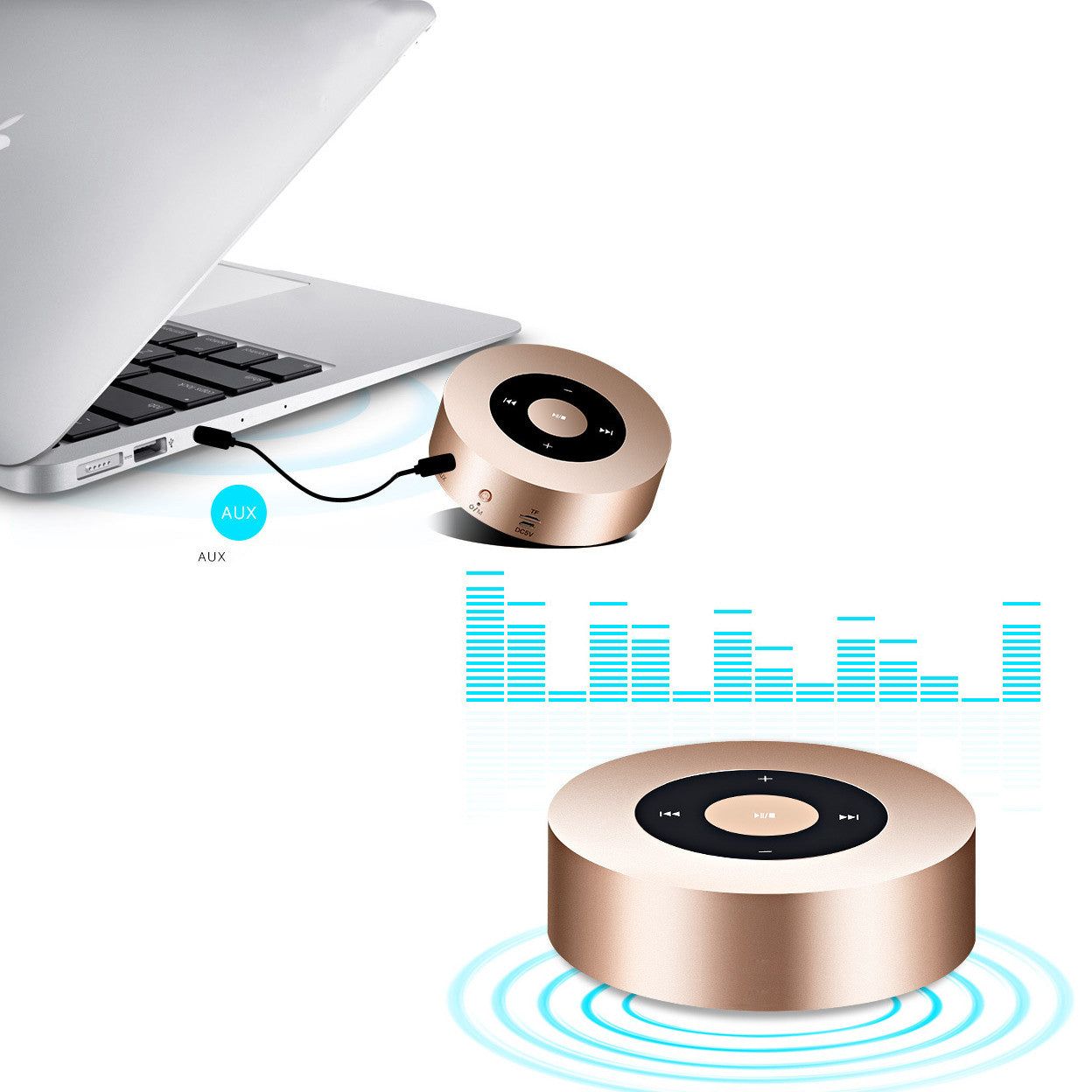 Metallic Bluetooth Speaker MP3 Player - Gold Silver NFC 10Hr Battery