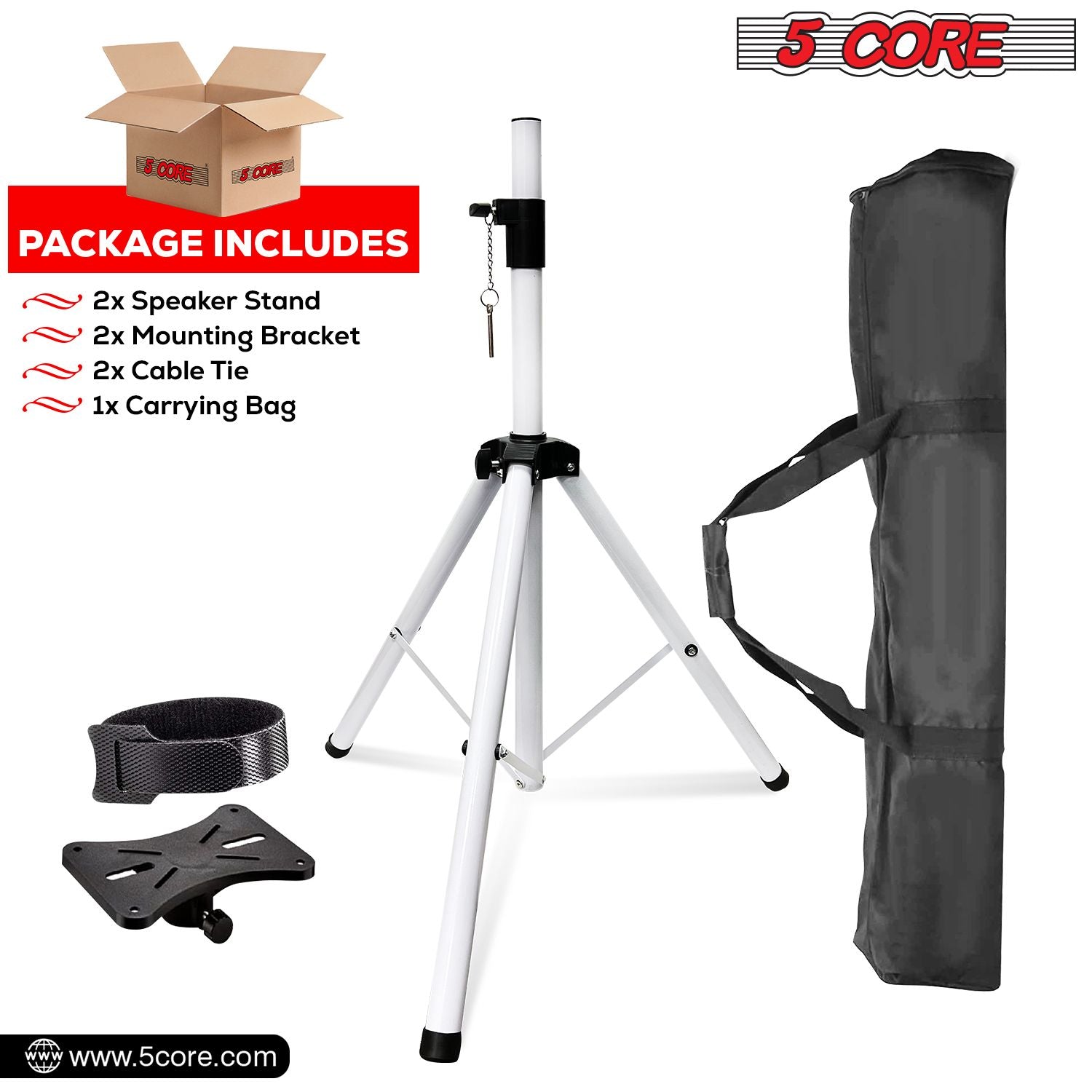 5 Core Heavy Duty Steel Speaker Stand Tripod - Adjustable 40-72" DJ Studio Monitor Mount with Bag