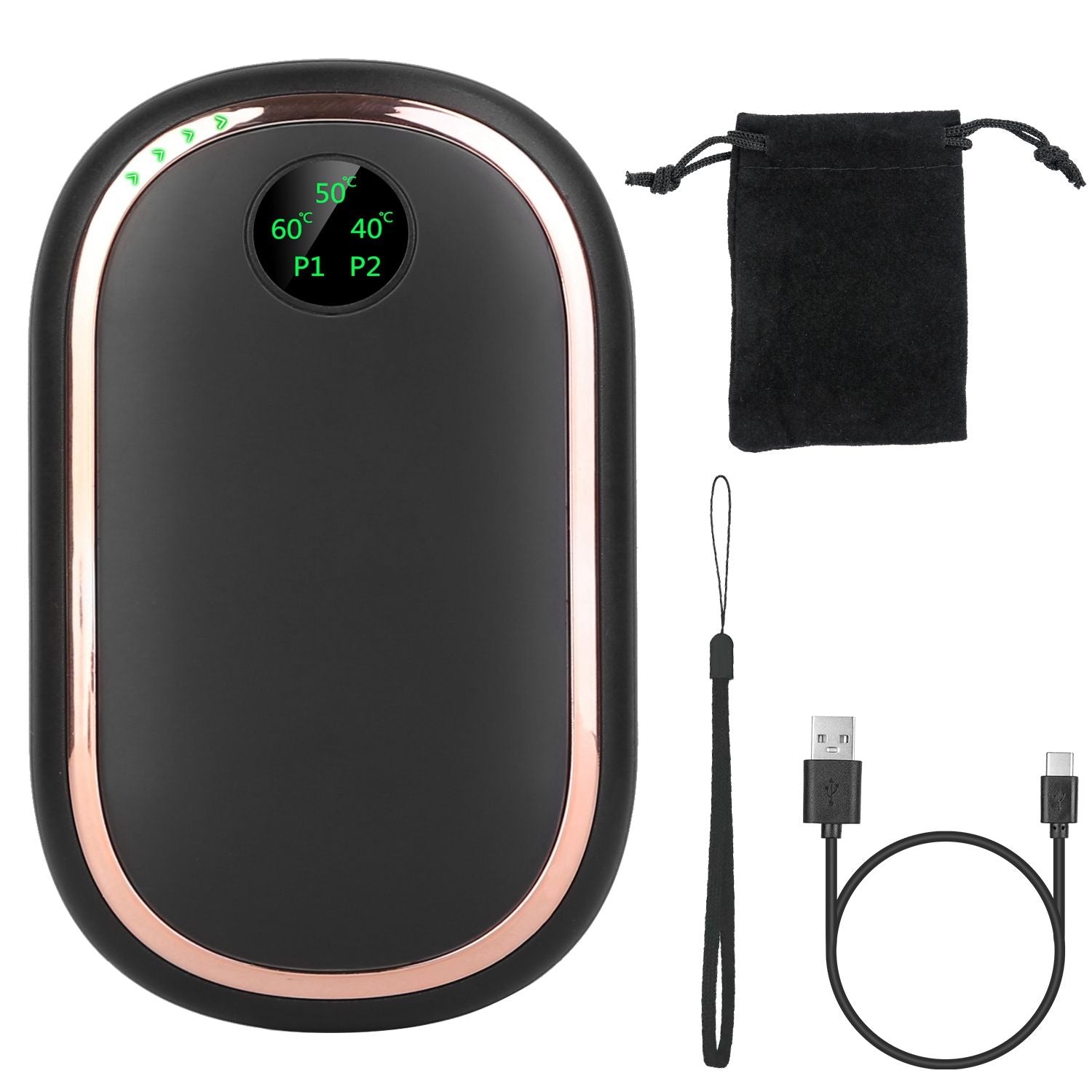 Calentador eléctrico de mano de mano de mano recargable a mano portátil de bolsillo reutilizable Banco de energía calentador con pantalla digital luz puesta de sol 3 niveles calefacción de doble cara