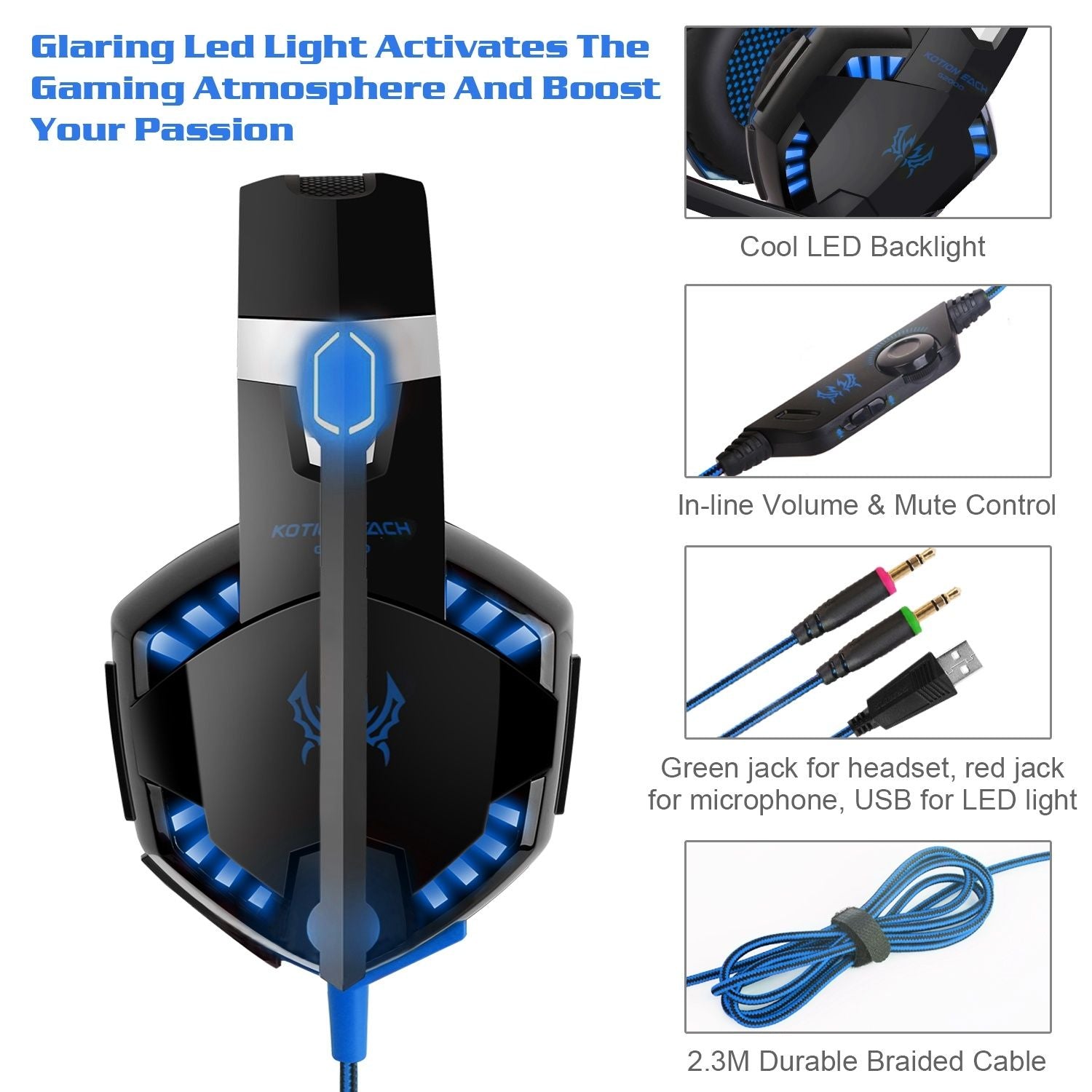 Gaming Headset 50mm Stereo Over Ear - PS4 Xbox Switch PC LED