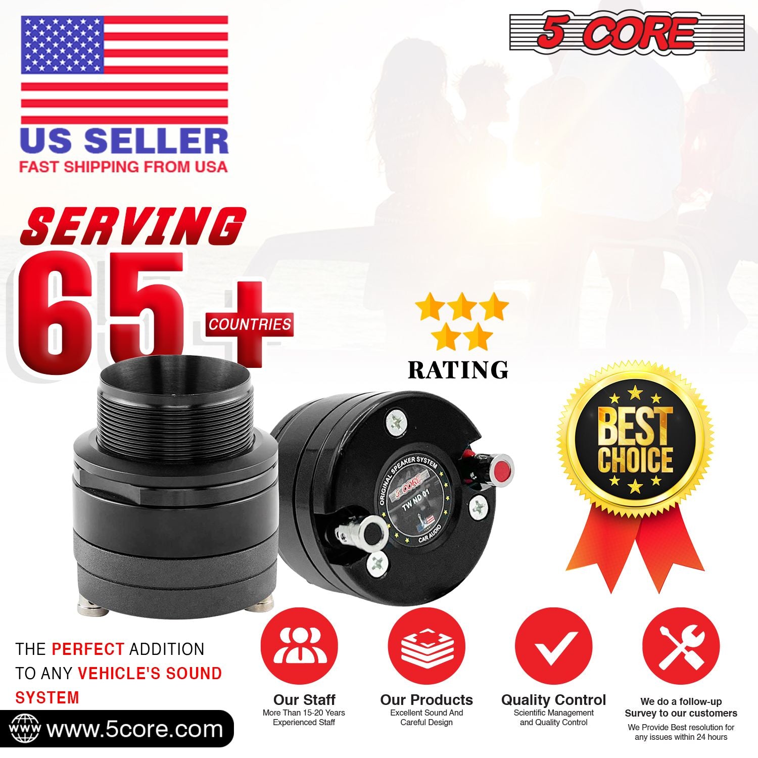 5 Core Super Tweeter • 1 "200W MAX 4 OHM NEODYMIUM Magnet • Titanium Bullet Speaker Horn • Frekuensi Tinggi • Bingkai Aluminium Tugas Berat- TW ND 01 1PC