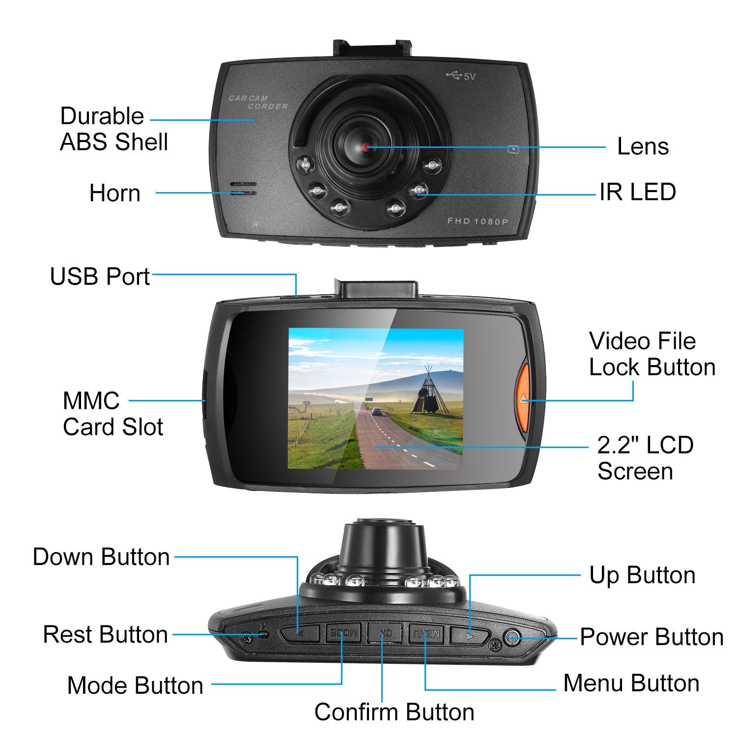 Camera Hành Trình 1080P HD Góc Rộng 90° Ghi Hình Ban Đêm