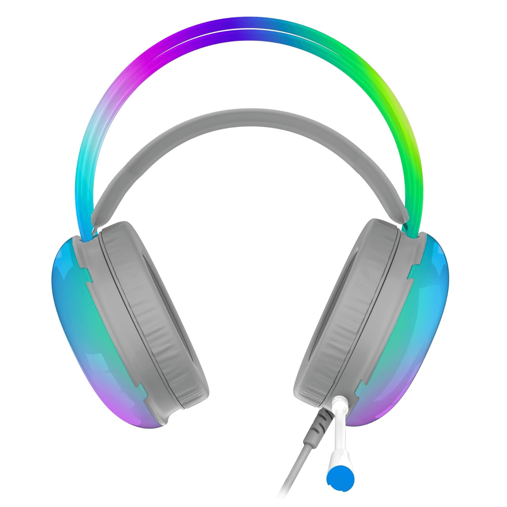 Grey RGB gaming headset with 7.1 surround sound and microphone by Doba.