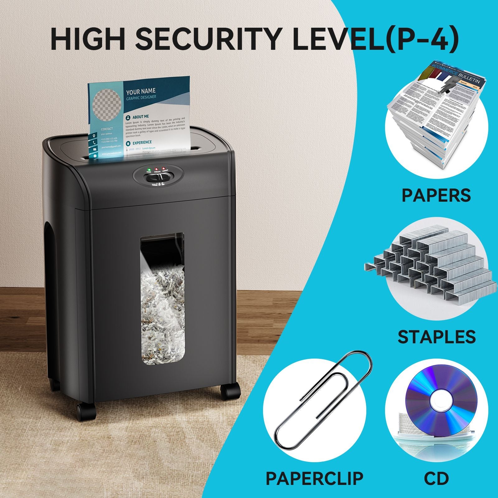 Máy hủy giấy cắt giấy chéo 15 tờ, 4,76 gallon giấy nặng/cd/card siêu