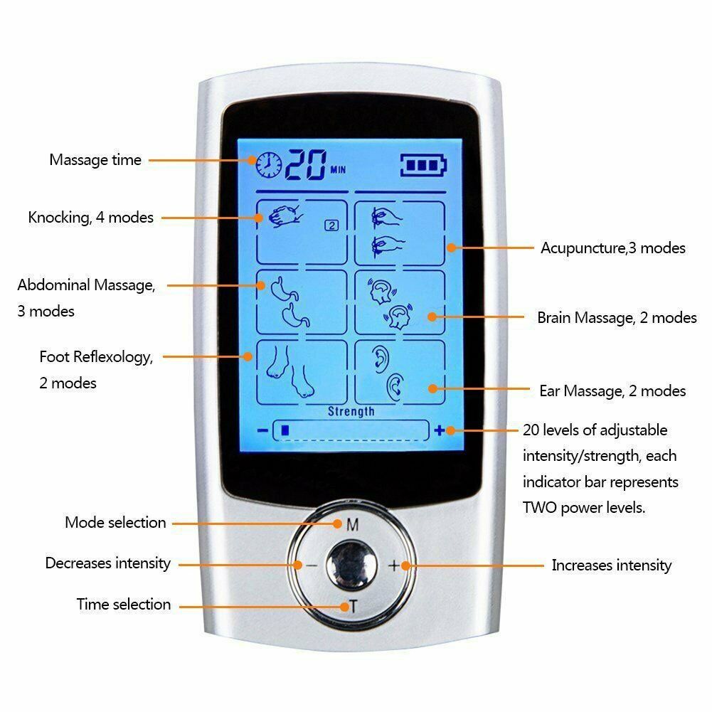 Portable TENS Unit Muscle Stimulator - 16 Modes Travel Case