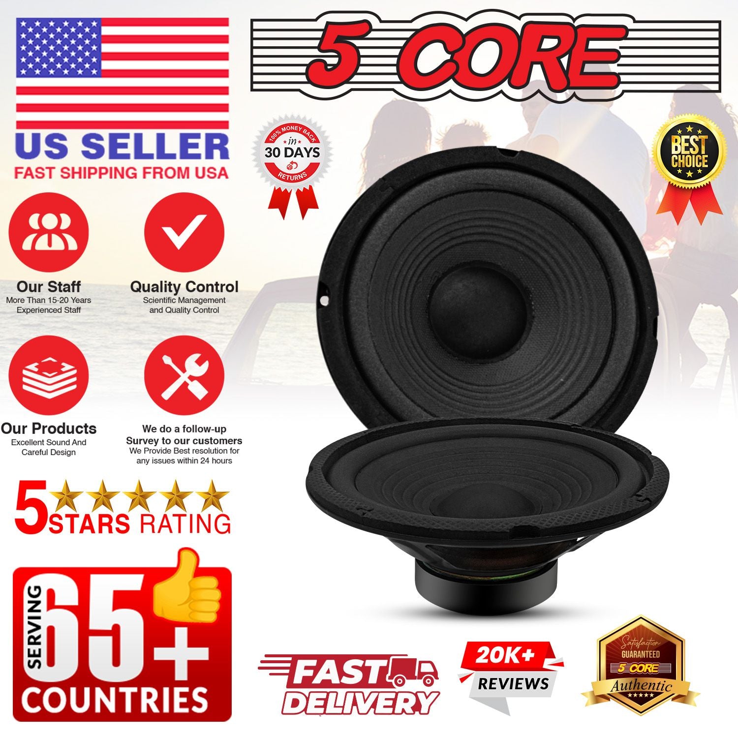 5 CORE 6 Inch Subwoofer Speaker Pair 4 OHM 300W Peak Replacement Car Audio Sub Woofer - WF 672 2 PCS