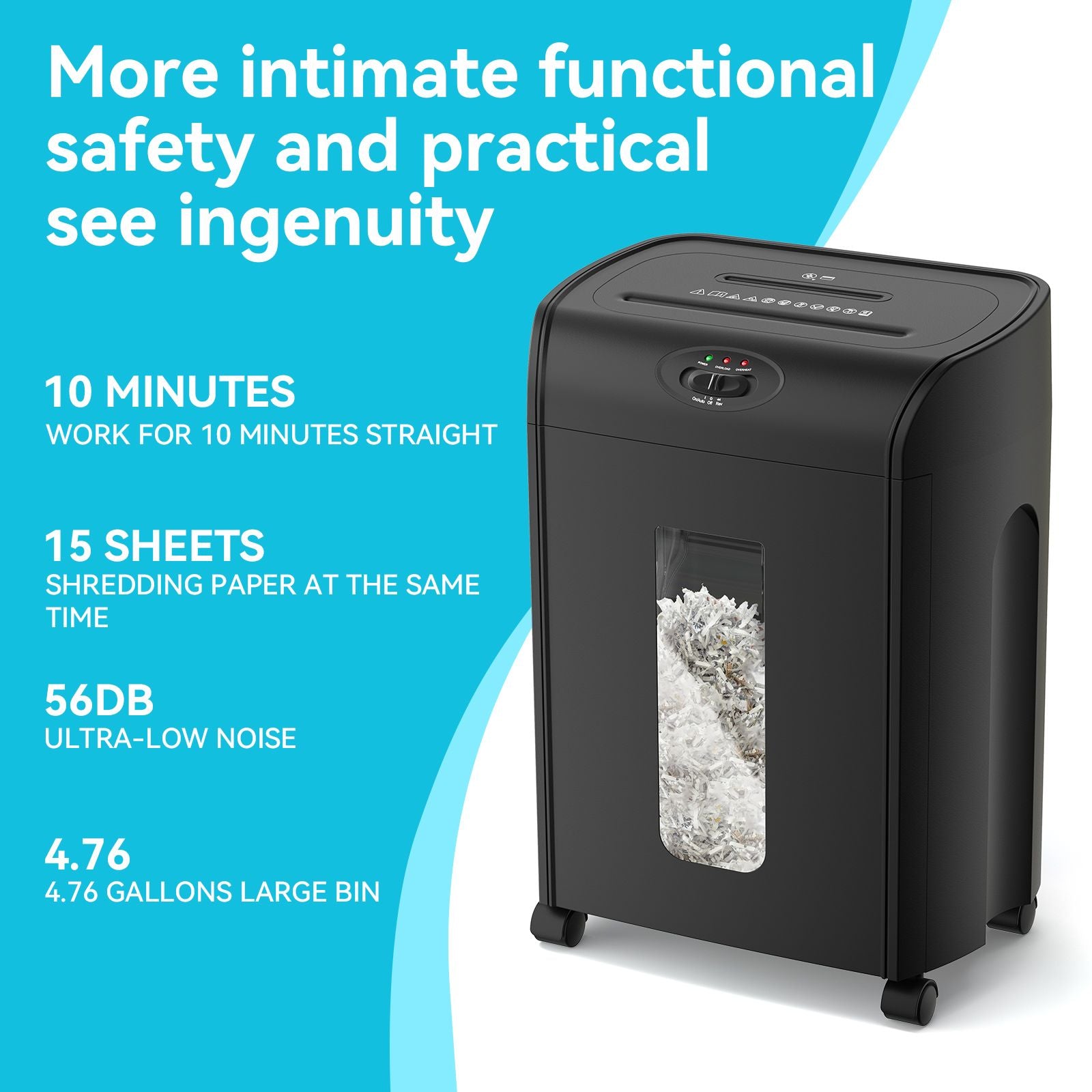 Máy hủy giấy cắt giấy chéo 15 tờ, 4,76 gallon giấy nặng/cd/card siêu
