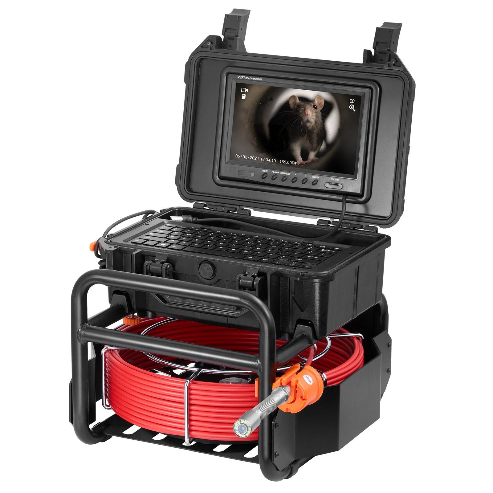 Doba sewer camera with 165 ft cable, 9-inch monitor, and protective carrying case.