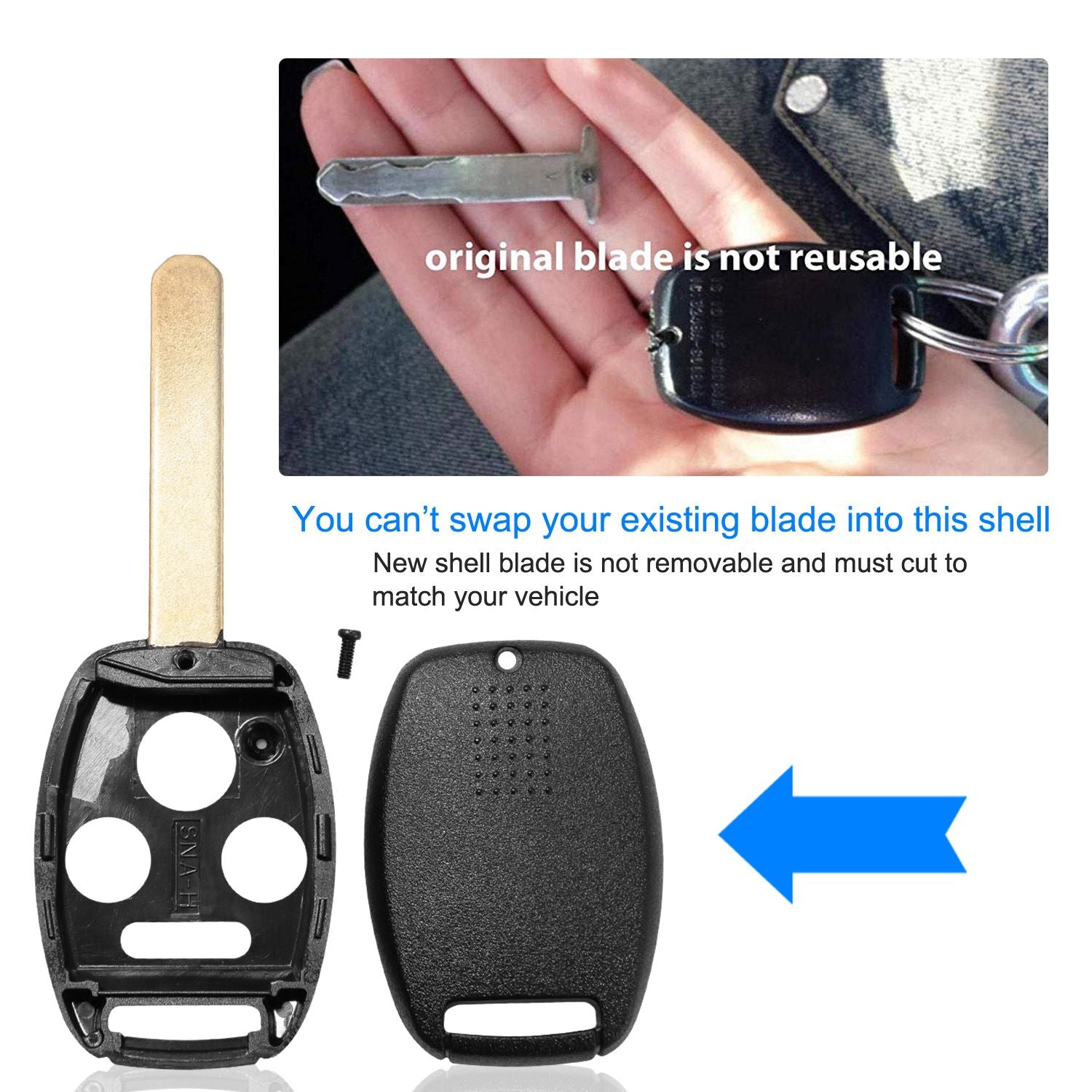 2Pcs ABS Honda Accord Key Fob Shell Case 2008-2012 Remote Entry