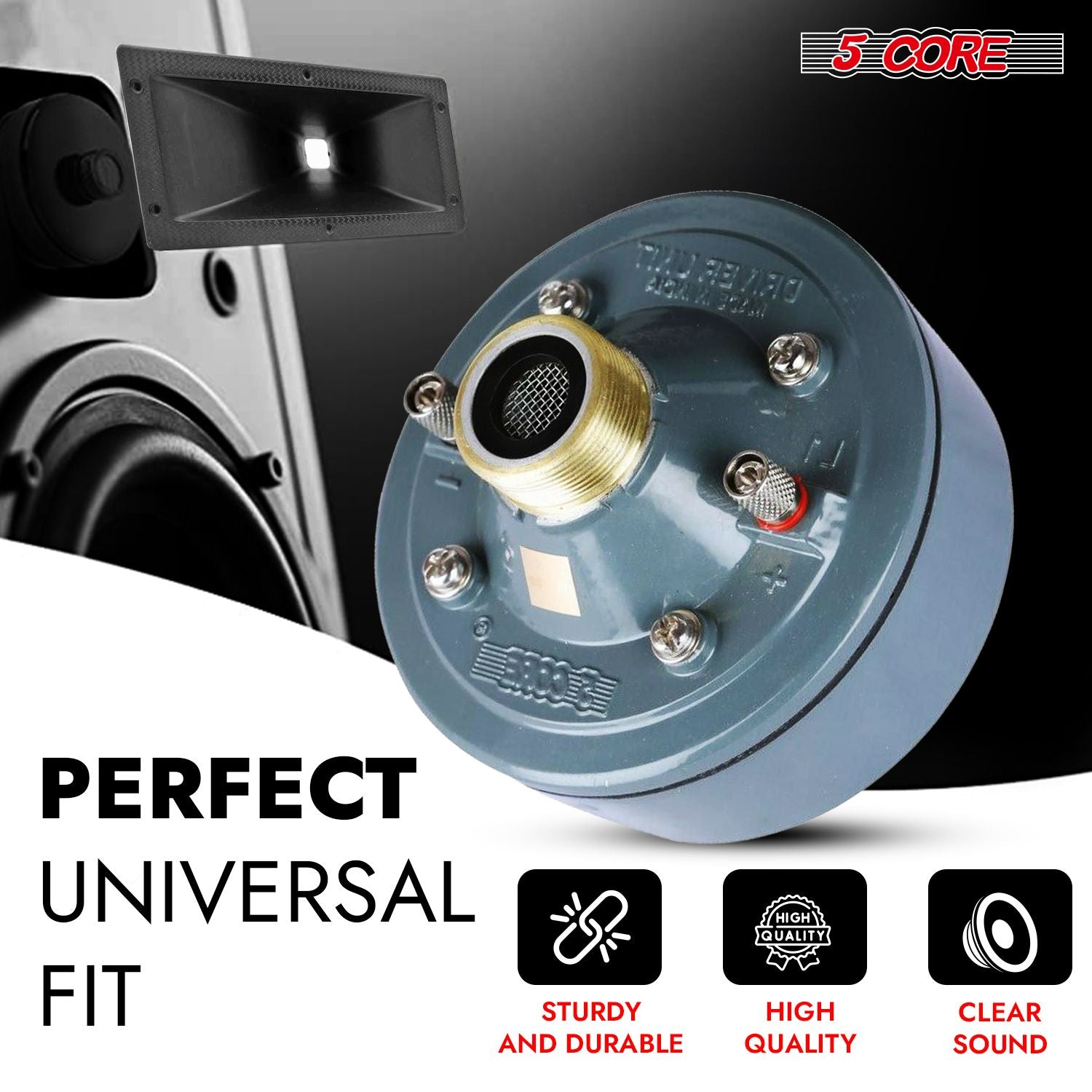 5 Core 600W aluminum compression driver tweeter with 16-ohm impedance for clear sound quality.