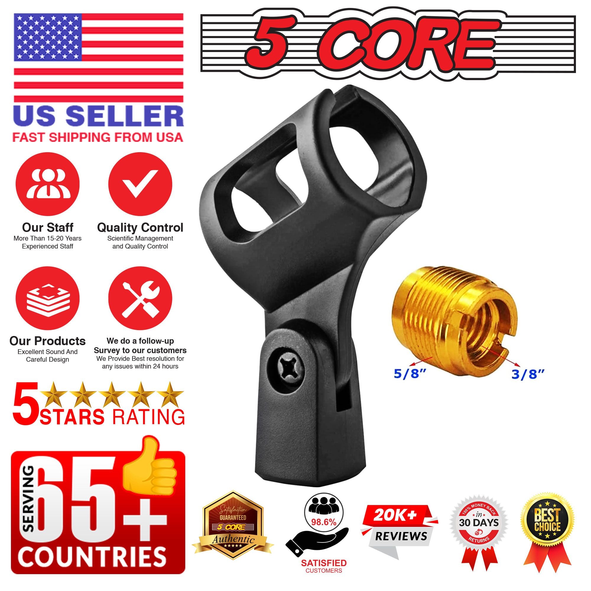 5 clip mic lõi cho đứng 6 mảnh micrô clip clip có thể điều chỉnh với bộ chuyển đổi nữ 5/8 "nam đến 3/8" phù hợp với micro cầm tay, MC-01 6 pc