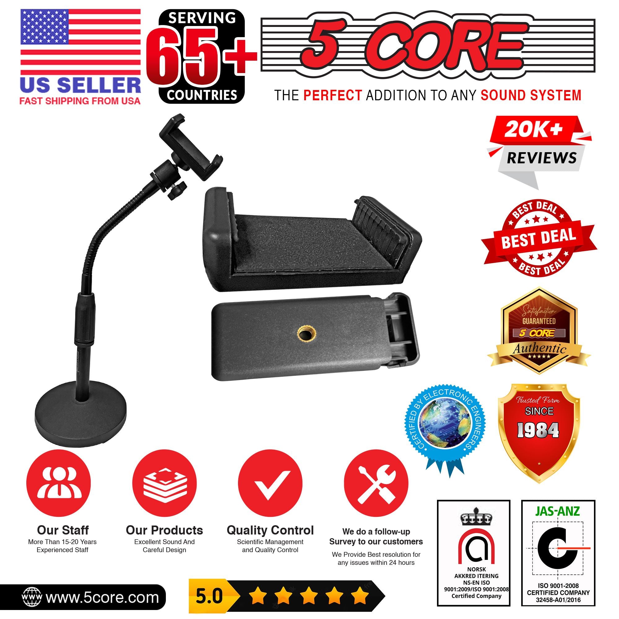 5 Core Gooseneck Điện thoại giữ giá cho bàn bàn tay linh hoạt với đế tròn chống trượt, điện thoại di động gắn kẹp tương thích với tất cả các điện thoại thông minh RBS mob